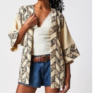 Beautiful Free People Kimono Wrap jacket quilted appliqué style